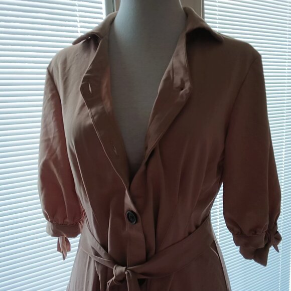 Reina Tan Collared Button Up Midi Tie Waist Coat or Dress - Picture 15 of 16